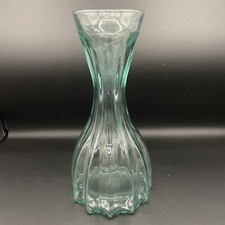 Glass Vase - Thick Heavy Aqua Ribbed Bottle - Coastal Beach Decor
