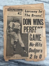 DON LARSEN PERFECT GAME OCT 9 1956 DAILY MIRROR NEWSPAPER