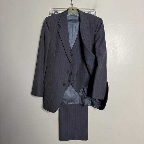 Christian Dior Vtg Men's 34S Blue Wool Piece Three Suit 29W Pants Stripe