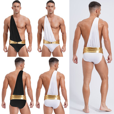 Herren Römischer Kostüm Krieger Caesar Bodysuit EIN-Schulter Gott Römer Toga 