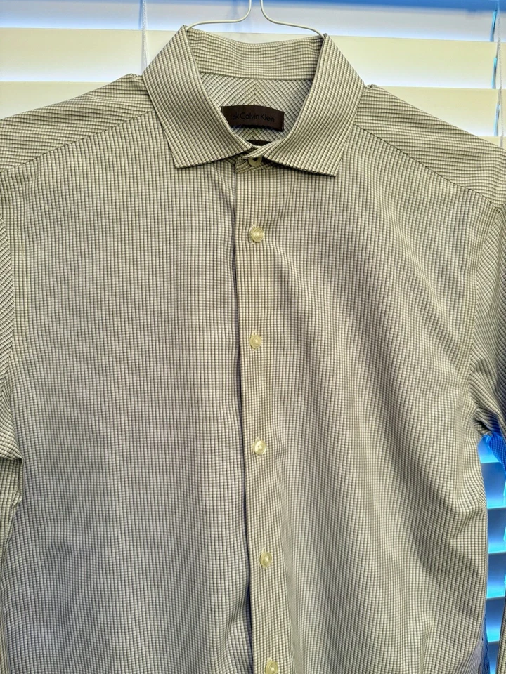 Calvin Klein Slim Fit Dress Shirt, Gray/Silver, Collar Size 15 1/2 34-35 - Image 2 of 3