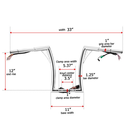 Manillar cromado 14" precableado para Harley Touring Road Glide Custom 2008-2013 - Imagen 6 de 14