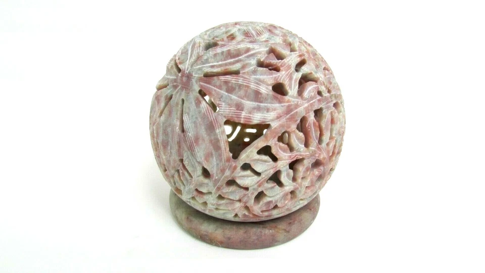 Candelabro de candelabro de piedra hecho a mano de 3" talla floral forma de globo decoración del hogar Foto 2 de 4