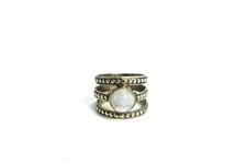 Sterling Silver  Moonstone 3 Row Wide Band Ring, Size 7 1/2