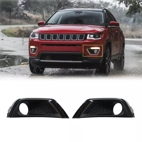 Front Bumper Fog Light Covers Bezel w/ Chrome Trim For Jeep Compass 2017-2020 - Foto 2 di 9
