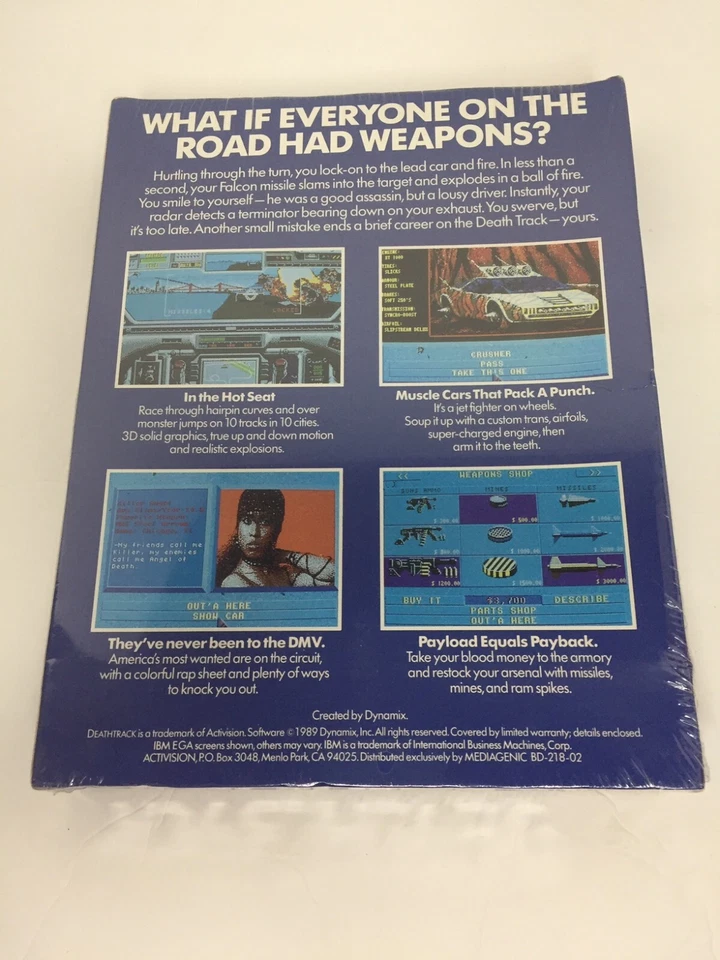 DEATHTRACK Activision 1989 Big Box PC DOS Game 3.5" and 5.25" Disks, NEW - Image 2 of 3