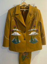 Men 2Pc Bespoke Skelton Embroidered Nudie Western cowboy Cocktail Prom Outfit