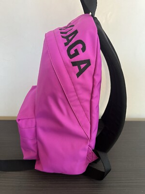 Balenciaga Logo Wheel Sport Nylon Pink Fuchsia Black Backpack New