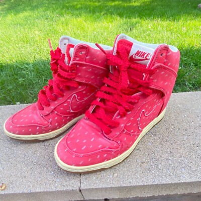 Nike Dunk 2012 Womens Sky Hi Print Hidden Wedge Heel Sz 6.5 Hyper Red 543258-600