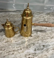 Brass Turkish 2 Piece Coffee Set Includes Coffee Pot And Pitcher Vintage