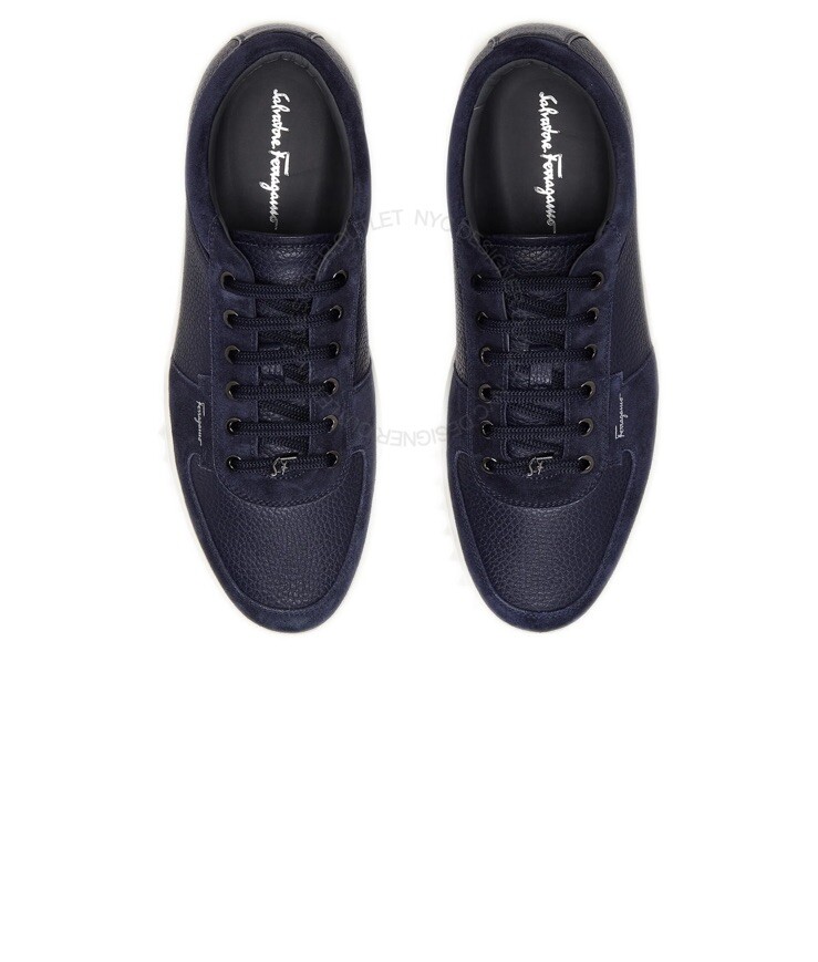 New Salvatore Ferragamo Scuby Leather Low Men Shoes Sneakers Navy