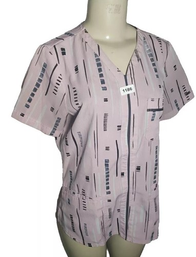 Elle Womens Pink Scrubs Top Pullover Workwear Medical Fashion Pockets Small - Picture 4 of 7