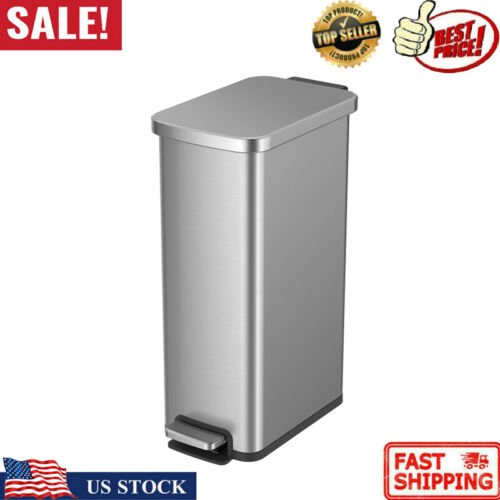 Trash Can Stainless Steel Kitchen Step Soft Close Touchless 7.9 Gallon Slim New