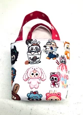 Handmade Fabric Lined Mini Tote Bag/Gift Bag White Labubu Monster Print New