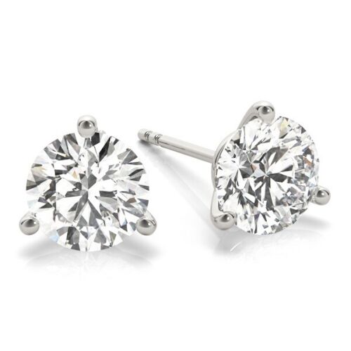 Diamond Stud Earrings E VS Round AGI Certified Labcreated 14K White Gold Martini