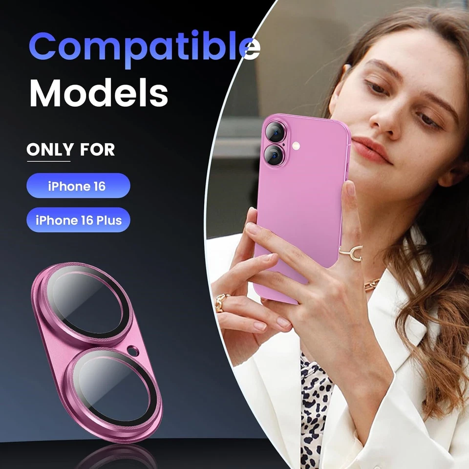 Протектор объектива камеры металлический закаленное стекло для iPhone 16/16 Plus упаковка 2 шт. - Изображение 3 из 4