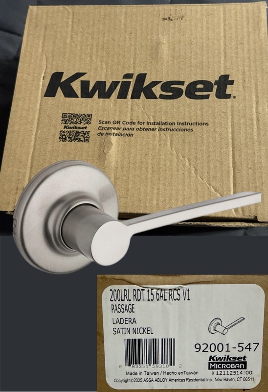 Kwikset Microban #92001-547 Satin Nickel Passage Ladera Door Handle, New