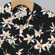 Vintage Magnum P.I. Paradise Found Hawaiian Shirt XL Black Orchid Floral Rayon