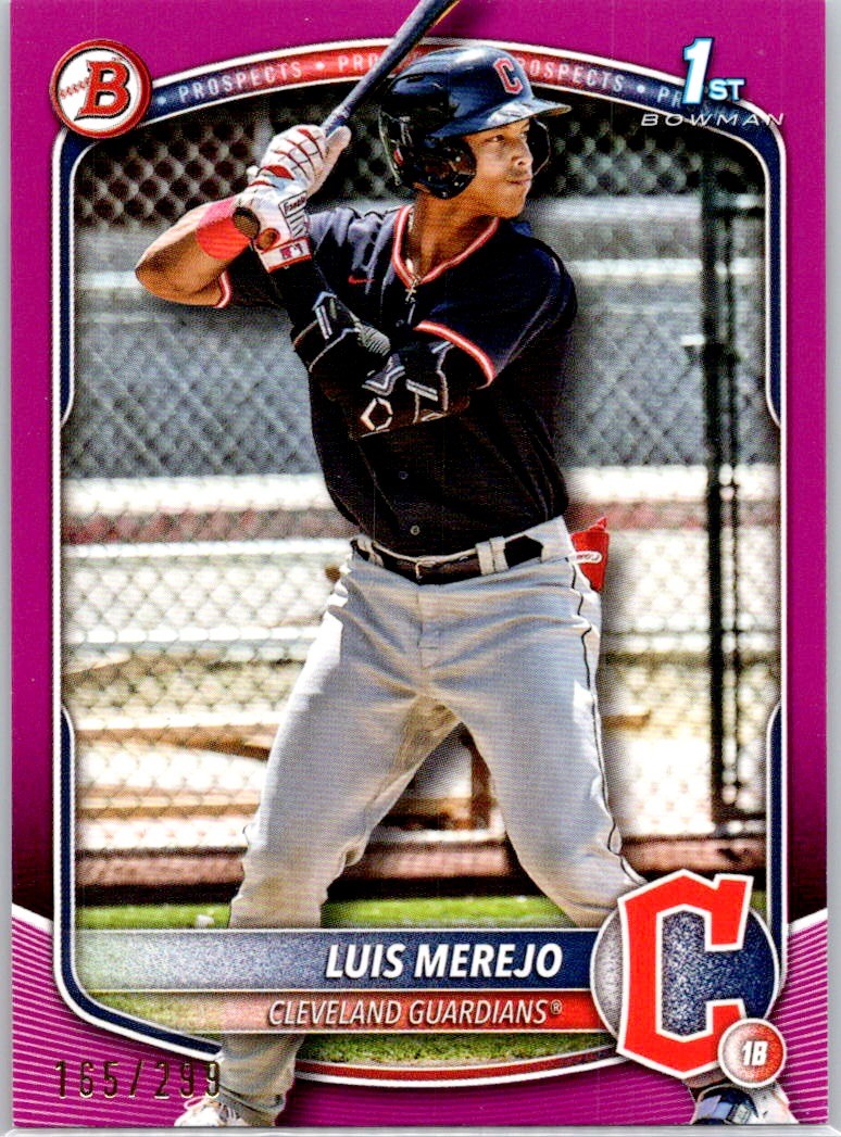 2025 Bowman 1st Fuchsia #BP-140 Luis Merejo #/299 Cleveland Guardians