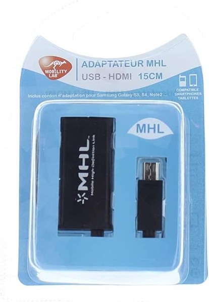 Cable Adaptador MHL a HDMI 15cm Negro para Smartphone Tablet