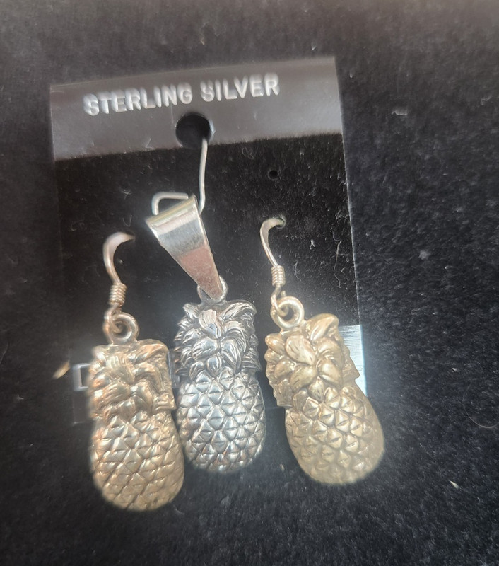 925 Sterling Silver Pineapple Jewelry Set Pendant & Dangle Earrings