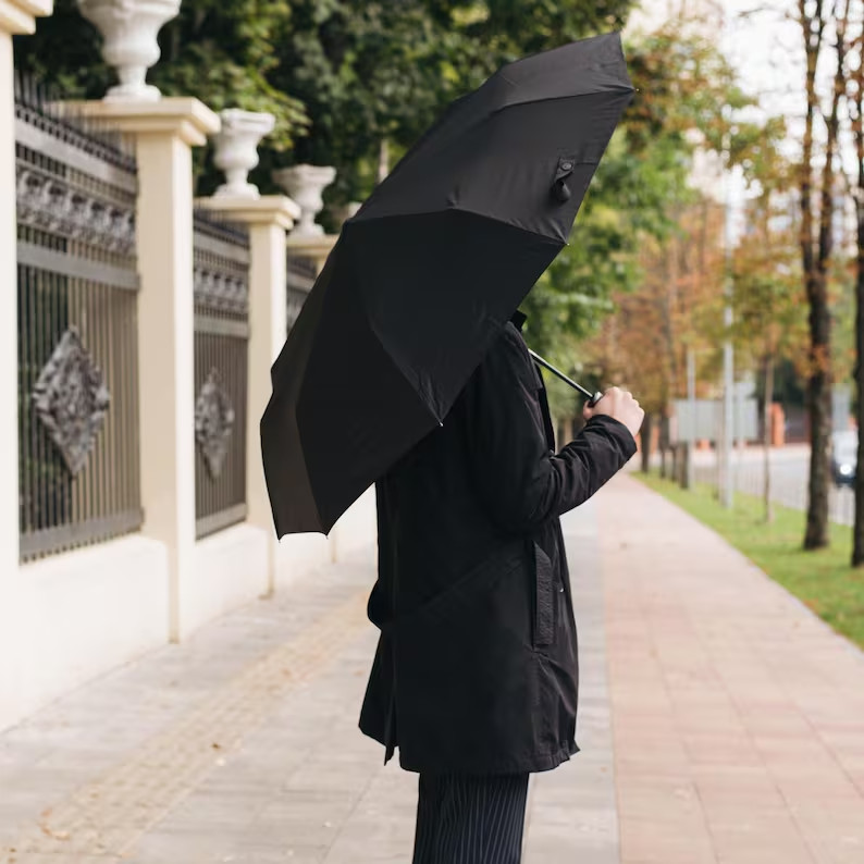 Black Custom Umbrella 10 Ribs, Auto Open Umbrella 50 in, Realtor Gift
