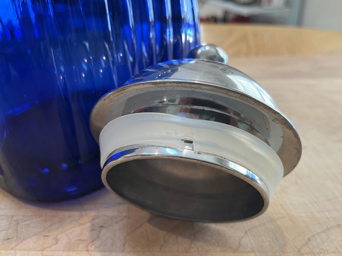 Vintage Artland Cobalt Blue Glass Canister – Ribbed Jar w/Metal