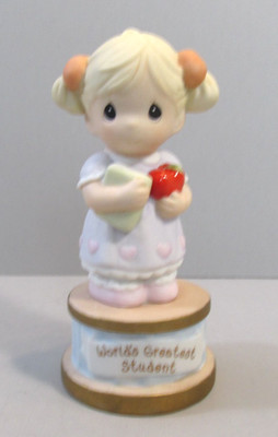 1998 Precious Moments ''World's Greatest Student'' Girl Holding Apple Figurine