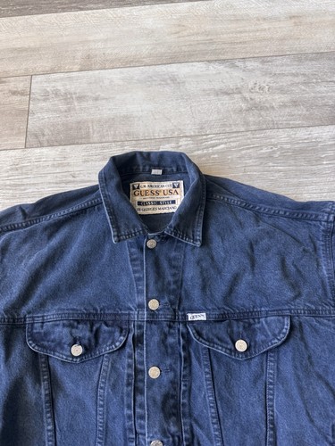 GUESS Georges Marciano Vintage 1990’s Blue Denim Trucker Jacket Mens Large - Picture 2 of 14