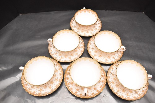 RARO set di 6 grandi tazze da tè e piattini Spode FLEUR DE LYS oro - Foto 14 di 19