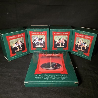 Hallmark Carousel Horses Ornaments 1989 Lot of 4 Snow, Holly, Star, Ginger