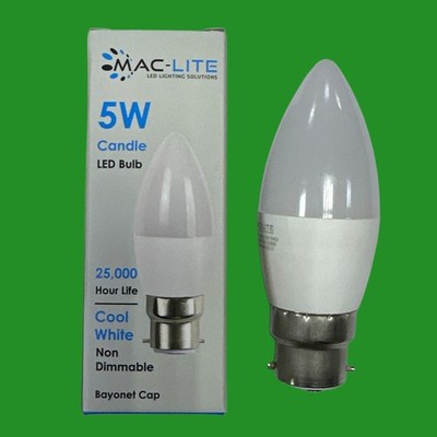 2x 5W (=40W) LED Kerze Glühbirne 6000K kühl Tageslicht weiß BC B22 Bajonett Lampe