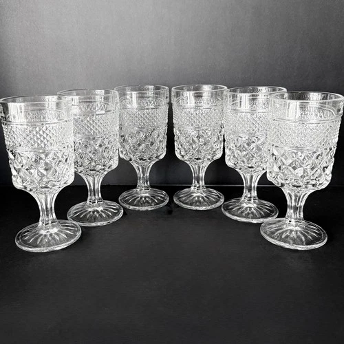 Vintage Anchor Hocking Wexford Clear Glass Water Glasses/Goblets 6.5” Set Of 6