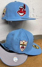 Cleveland Indians Wahoo New Era Fitted Club 59Fifty Hat Custom NEW LITE BLUE