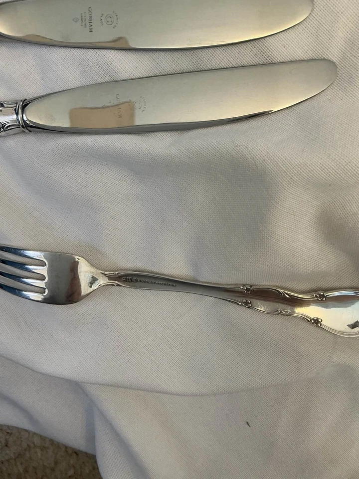 Gorham Rose Tiara Plata de Ley 4 piezas Ajuste de Lugar Tenedor Cuchillo Cuchara Foto 4 de 4