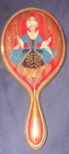 Rare Antique Mini Mirror Metal & Glass. Depicts Woman In Dress. Please See Pics. - Picture 1 of 5