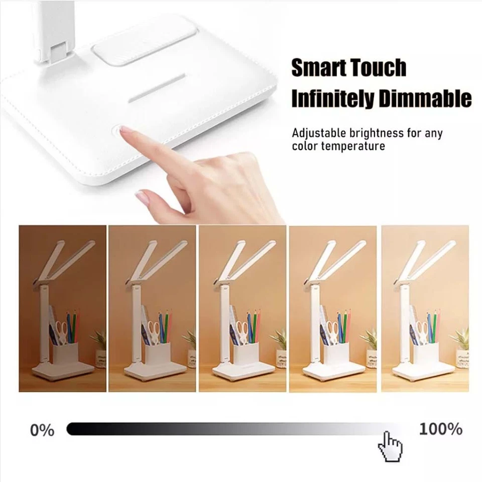 LED Schreibtischlampe Tischlampe Dimmbar Doppelkopf Leselampe Büroleuchte USB - Bild 4 von 4