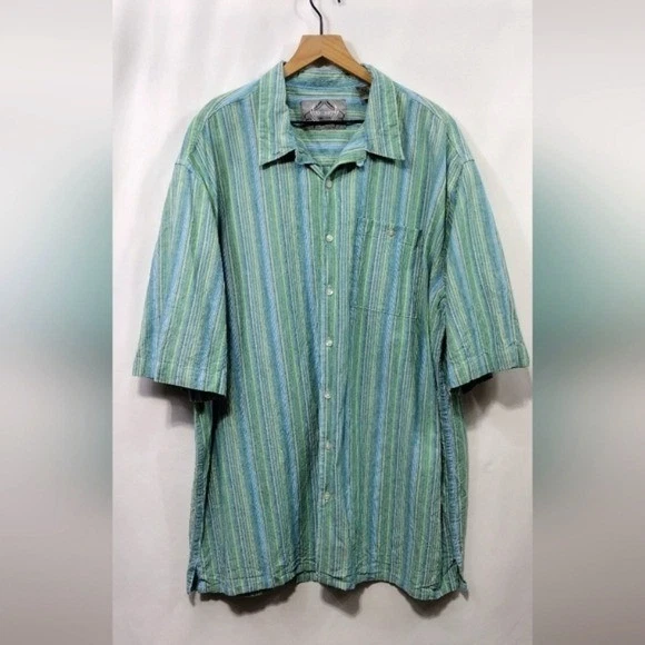 Bruno Linen Blend Striped Button Up Casual Shirt Men's 3XLT Green Coastal Retro
Opens in a new windo