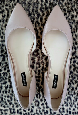 Nine West Blaha 9 Flats Pointed Toe Nude Beige D'Orsay Leather Women's Shoes
