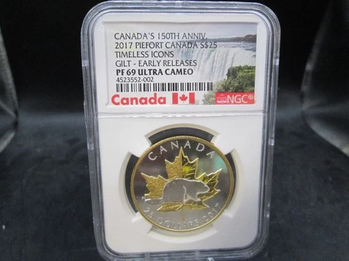 2017 Canada Maple Leaf 150th Anniversary Piefort Gilt $25 Coin NGC PF 69 Ultra C