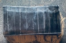 Vintage Genuine EEL Black Skin Bifold Wallet ID Slot Check Book Area