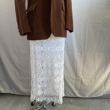Womens Sheer White Lace Maxi Skirt S/M Boho Peasant Fairy Garden Festival Chic