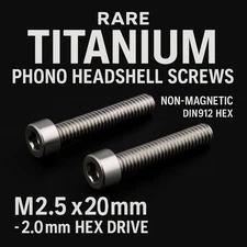 2x Titanium Phono Headshell Screws M2.5 x 20mm DIN912 Hex 2.0mm – Non-Magnetic