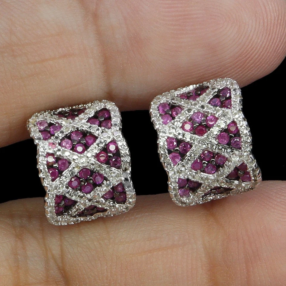 Серьги из стерлингового серебра 925 пробы с круглым розовым сапфиром и драгоценными камнями без импортных сборов из США - Изображение 2 из 4