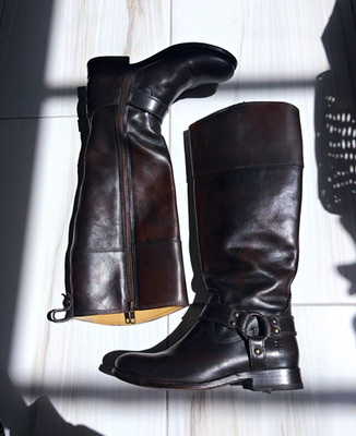 Frye Melissa Women's 6.5 Brown Leather Knee High Riding Boots Zip Buckle