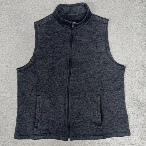 Lands' End Outfitters Mens XL Heather Gray Full Zip Pockets Fleece Vest OEKO-TEX - product listing photo