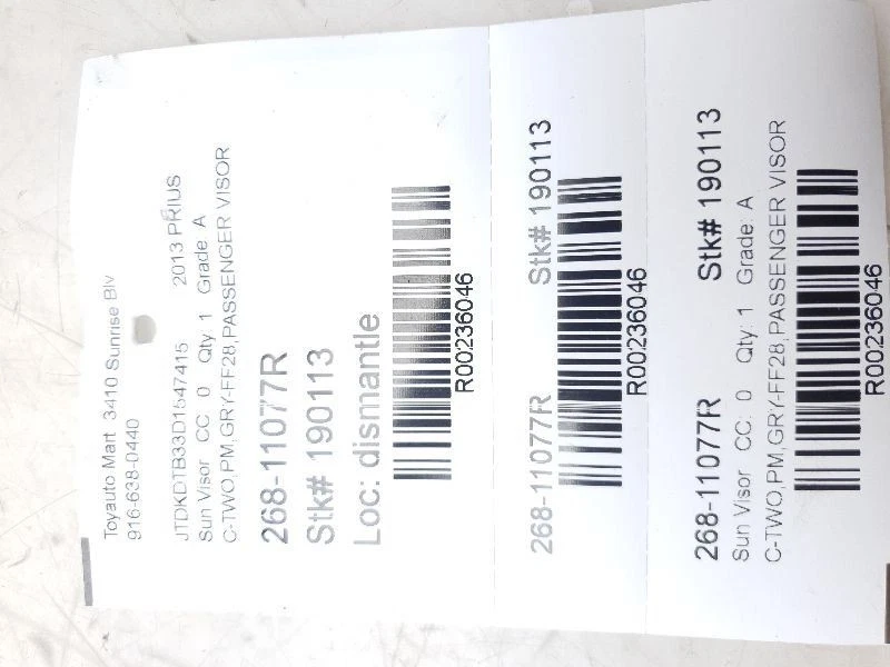 12-15 TOYOTA PRIUS C ДВА ПАССАЖИРА СТОРОНЕ СОЛНЦЕЗАЩИТНЫЙ КОЗЫРЕК  - Изображение 4 из 4