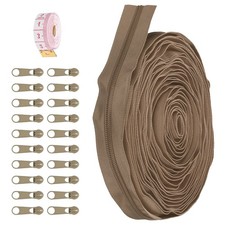 5 10 Yards Khaki Nylon Coil Zippers DIY SEWING w 20Pcs Zipper Sliders and Ruler