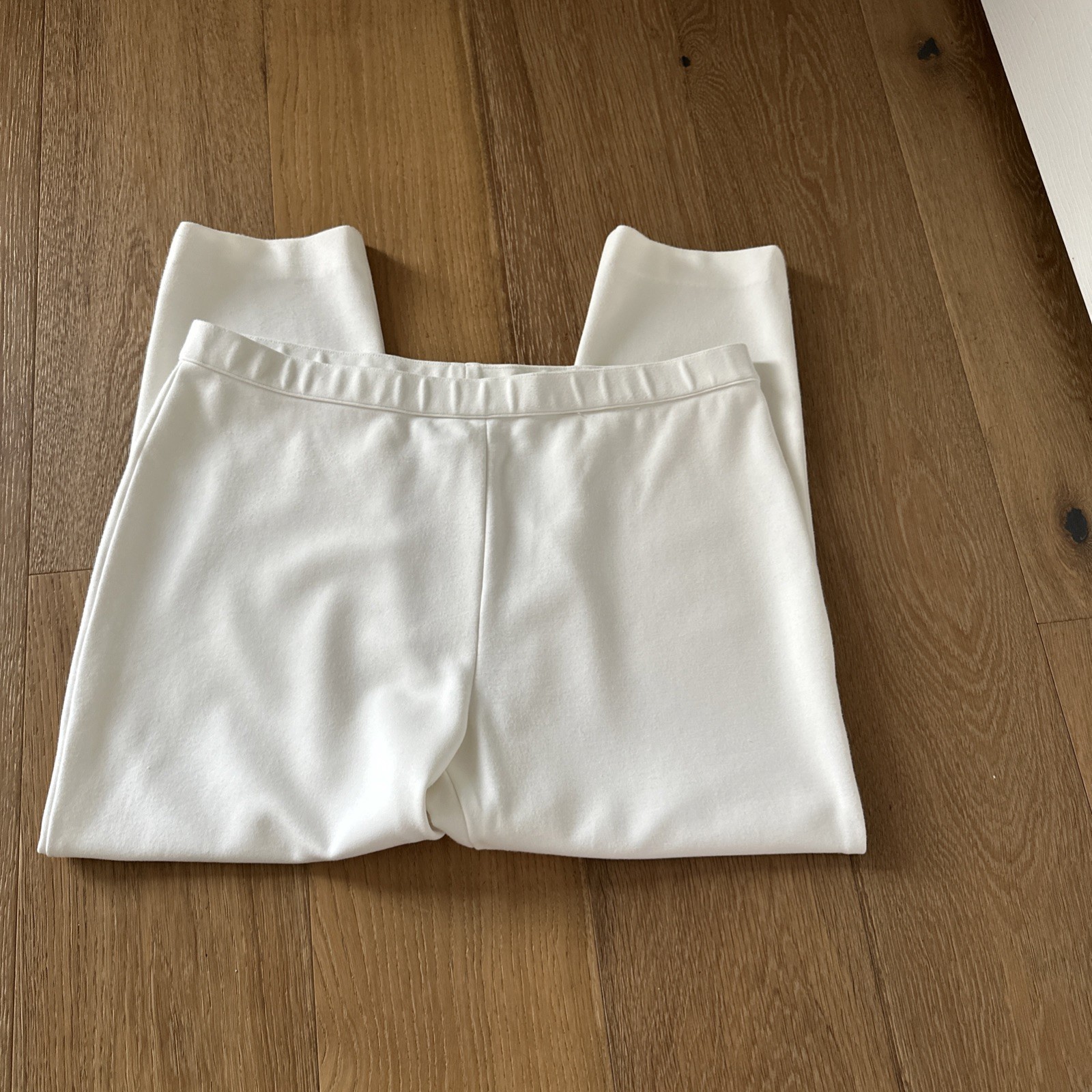 Joan Vass Women’s Size 1X High Rise Slim Fit Casual Knit Pants Ivory Cream