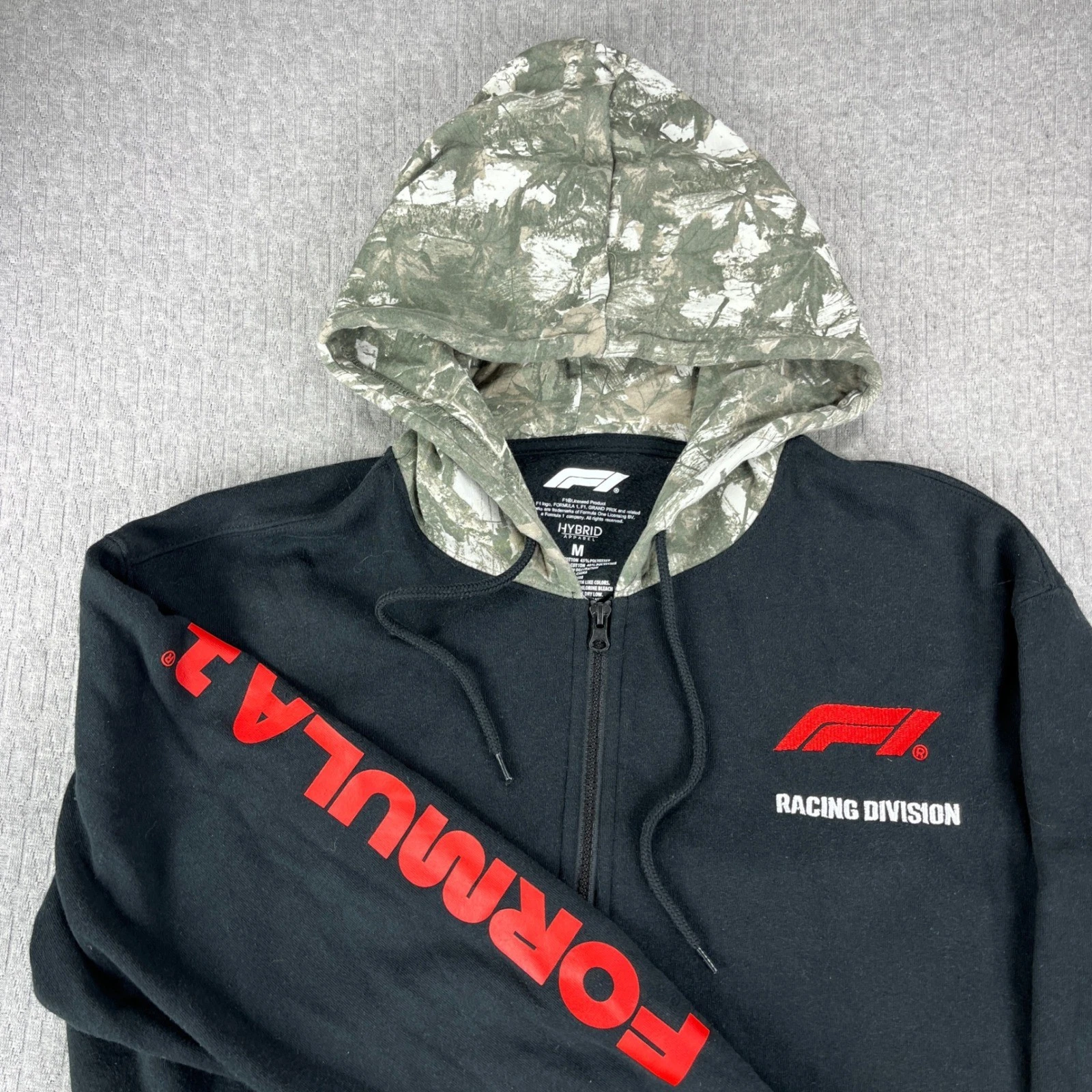 Formula 1 Track Racing Division Men M Black Camo Hood Full Zip Hoodie F1 Hybrid